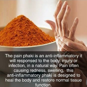 Pain Phaki Tea Infusion can assist with pain inflammation, helps reduce pain fight bacterial infections and swelling as well as many other health benefits Pure Turmeric, Black Pepper, Pure Ginger, Black Seed