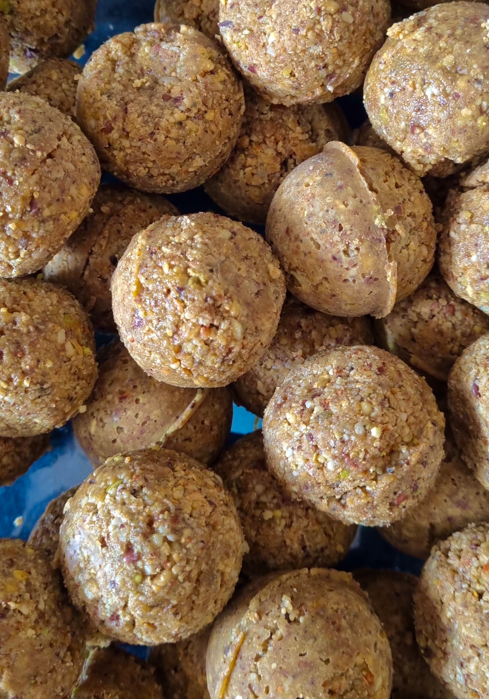 Fresh Traditional Panjeeri Ludoo Balls | Nutritious Protein Snack natural ingredients. Almonds, Pistachios, Cashew nuts, Roasted Chickpeas, nutritious supplement